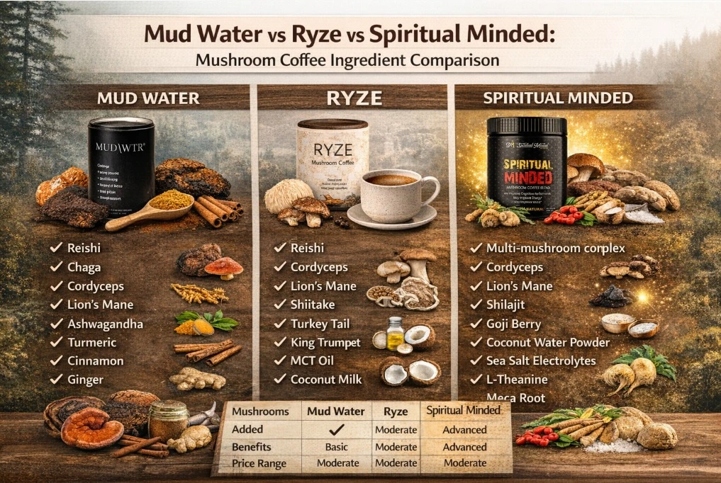 MudWater vs Ryze vs Spiritual Minded Mushroom Coffee